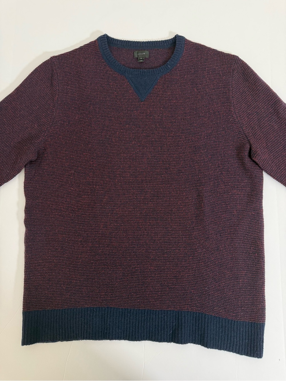 *Rare* J. Crew Sample Merino Waffle Knit Burgundy & Navy Crewneck Sweater Medium - Picture 3 of 8